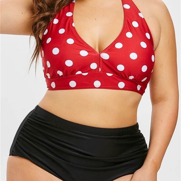 

wave point high waist fat plus size big woman bikini split swimsuit, White;black