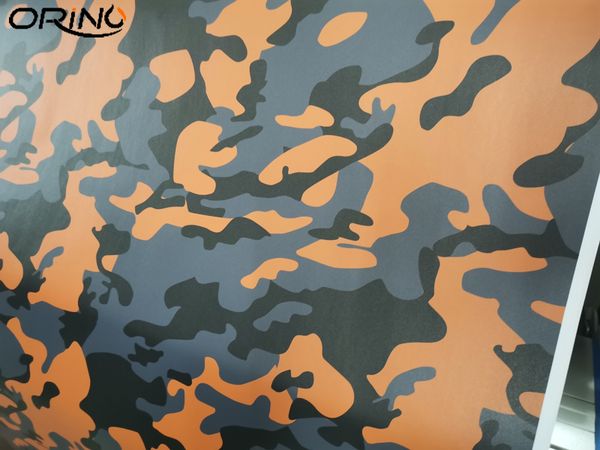 Folha Laranja Grey Camouflage Vinyl Film com bolhas de ar livre DIY Estilo Camo carro quebra folhas decalques