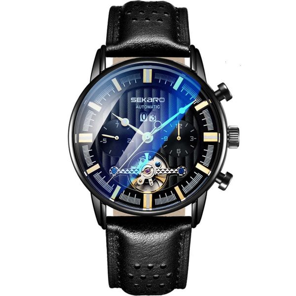 

men's 2020 new fashion watch men's mechanical watch waterproof men's watch automatic hollow black technology, Slivery;brown