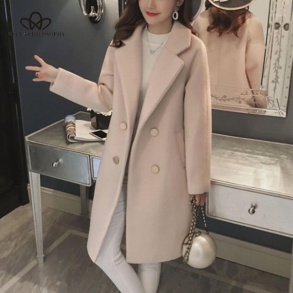

bella philosophy 2019 winter slim plus cotton long wool blends coat women hardy solid warm thick office work lady coats1, Black