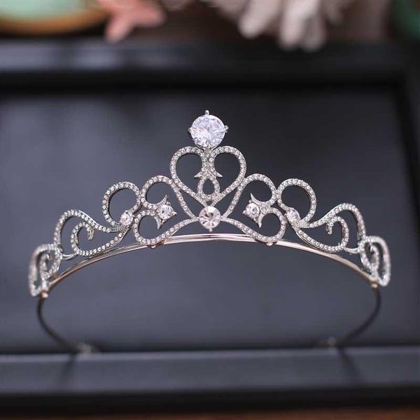 

cubic zirconia tiara and crowns for brides hearts tiara bridal hair accessories women girls jewelry kids crown children hairband, Golden;silver