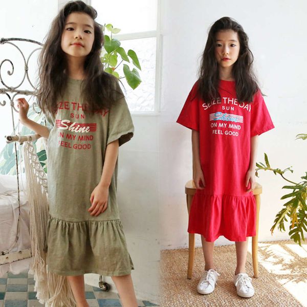 

pure girls' summer 2019 cotton slub short sve medium and large children's printed princs long skirt parent child drs, Blue