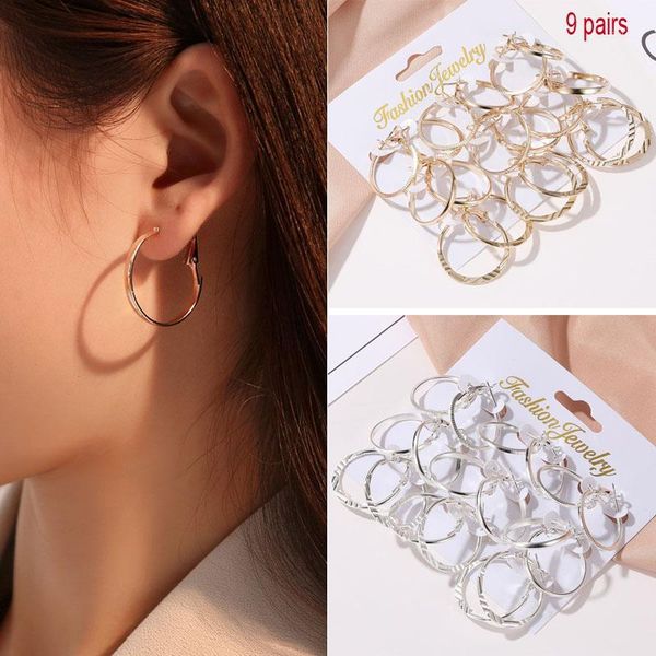 

9pairs/lot gold silver color round small hoop earrings for women alloy trendy jewelry wholesale earings women accessories 20201, Golden;silver