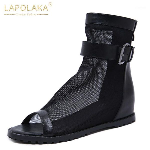 

boots lapolaka fashion leisure inside wedges shoes med heel air mesh summer women sandals female ankle boots1, Black