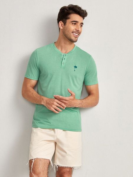 

men coconut tree print half button tee e8yq#, White;black