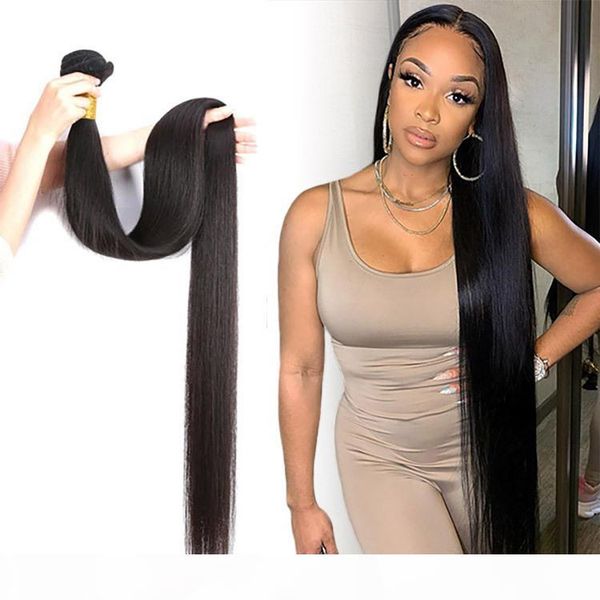 

30 32 34 36 38 40 inch brazilian body wave straight hair bundles 100% human hair weaves bundles remy hair extensions, Black