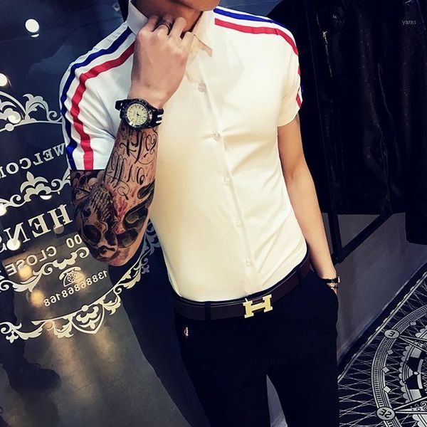 

chemise homme manche court summer clothes camicia uomo hairdresser barber shop barber men's short-sleeved shirt moda hombre 20201, White;black