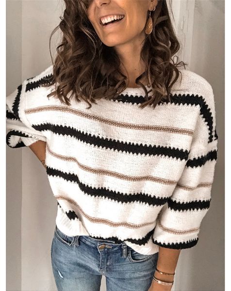 

new women's sweaters stitching metal stripe t-shirt pullover long sleeve loose sweater wear, White;black