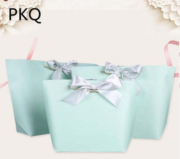 

gift wrap 10pcs big blue craft paper bag shopping for cosmetic packaging handle large kraft box bow bags1
