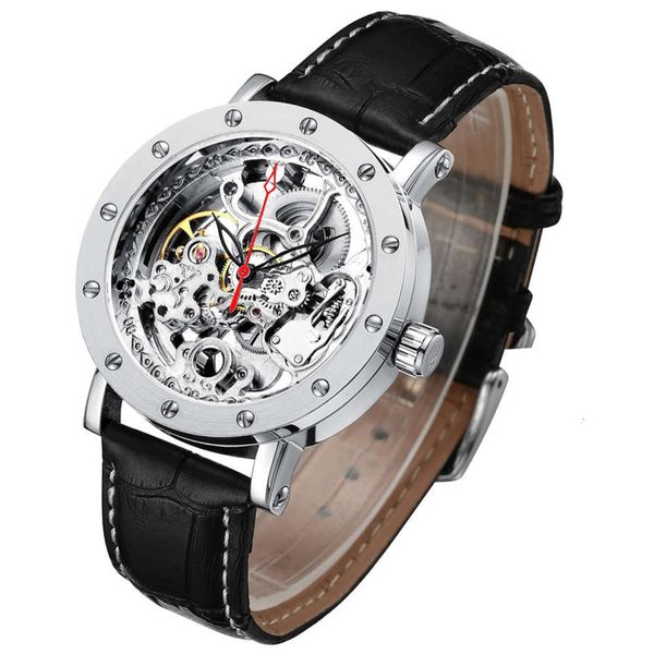 

carved men's leisure hollow selling mechanical movement automatic mechanical watch, Slivery;brown