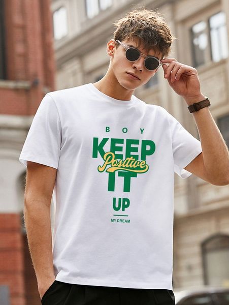 

men slogan graphic round neck tee 60fj#, White;black