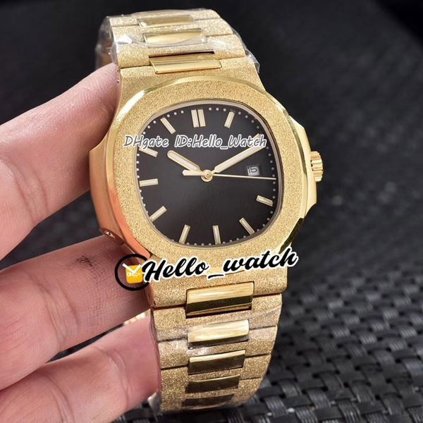 

new sport 40mm 5711 5711r-001 gold texture dial automatic mens watch frost gold frosted yellow gold case bracelet gents watches hello_watch., Slivery;brown