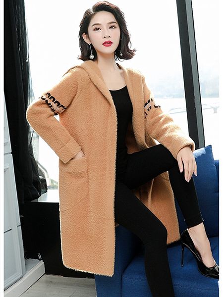 

new embroidery autumn male coat with hood long shirt section women in velvet false wardrobe 84fw, Black;brown