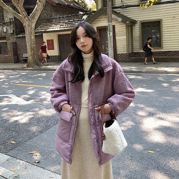 

2021 new long-sleeve korean style parkas lamb hair sweet winter clothes x2iv, Black