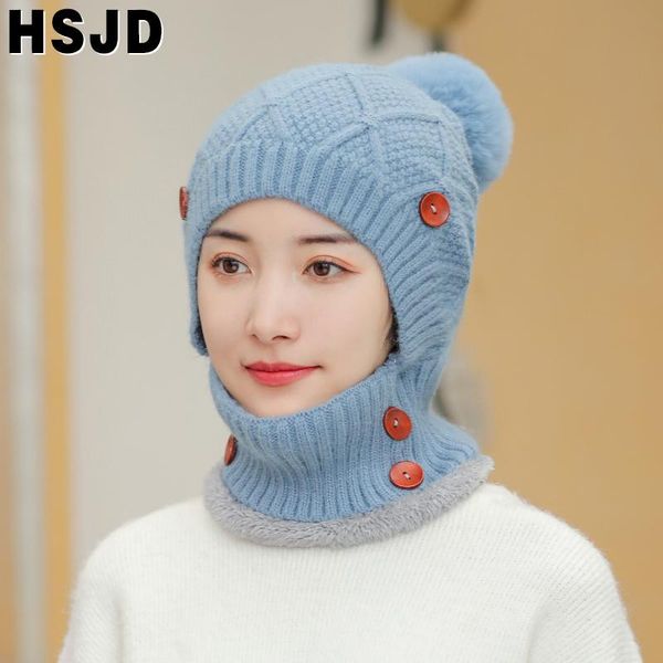 

balaclava winter women's hats buttons knitted beanie hat neck warmer cap solid scarf caps warm skullies beanies bonnet femme, Blue;gray
