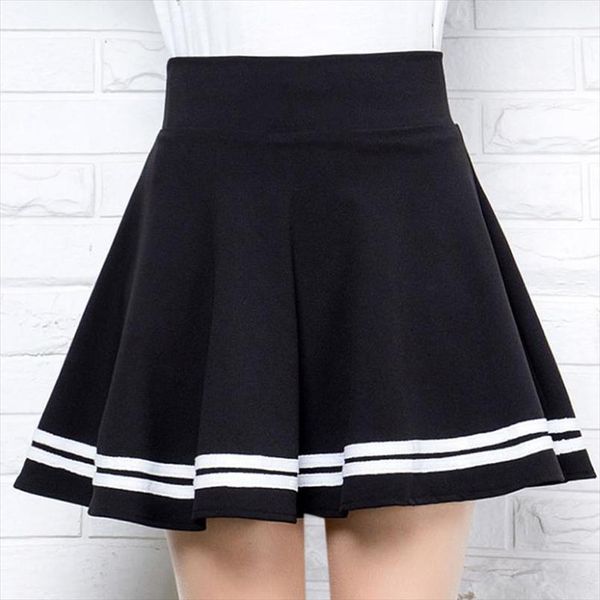 

women high waist pleated skirt 2020 spring summer kawaii harajuku solid a line sailor skirts preppy school uniform mini skirts, Black