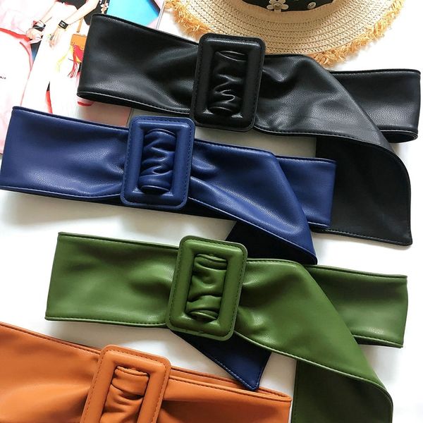 

simple versatile in autumn and winter, bare double-sided pu soft leather wide belt for women's overcoat decoration with corset square, Black;brown