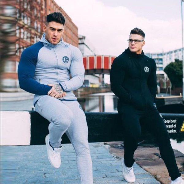 

cotton men's sets 2018 fashion sportswear tracksuits sets men's hoodies + pants casual patchwork outwear suits plus size 3xl1, Gray