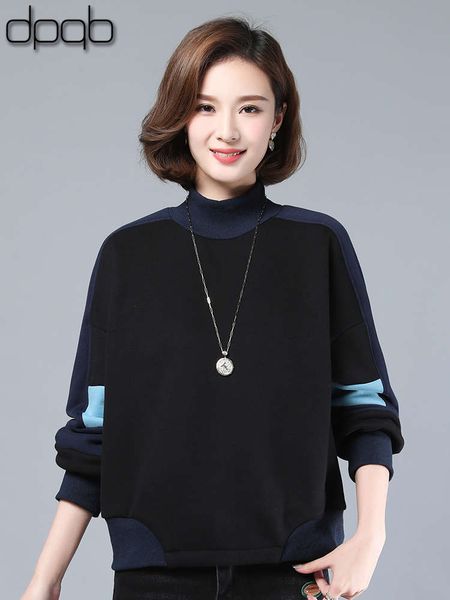

dpqb color contrast sweater women's new autumn / winter loose korean flannel thickened foreign style pullover long sleeve top, Black