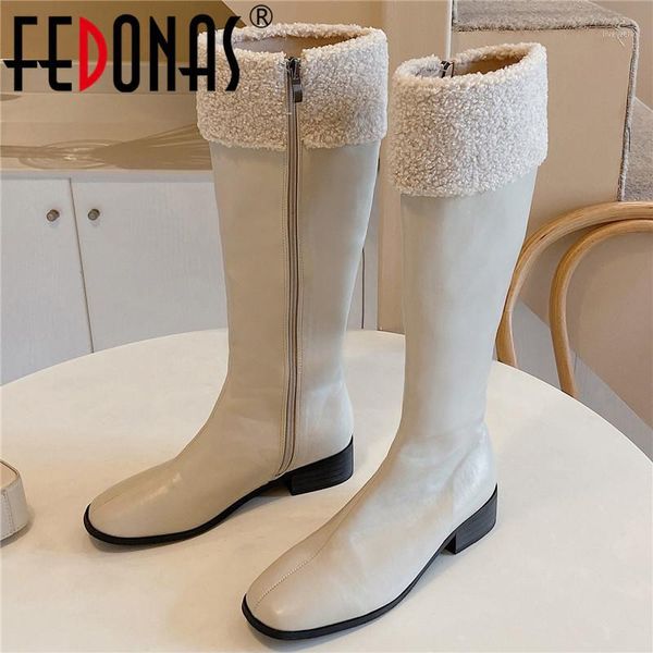

boots fedonas classic design knee high side zipper warm shoes woman heels 2021 fashion party wedding thick winter boots1, Black