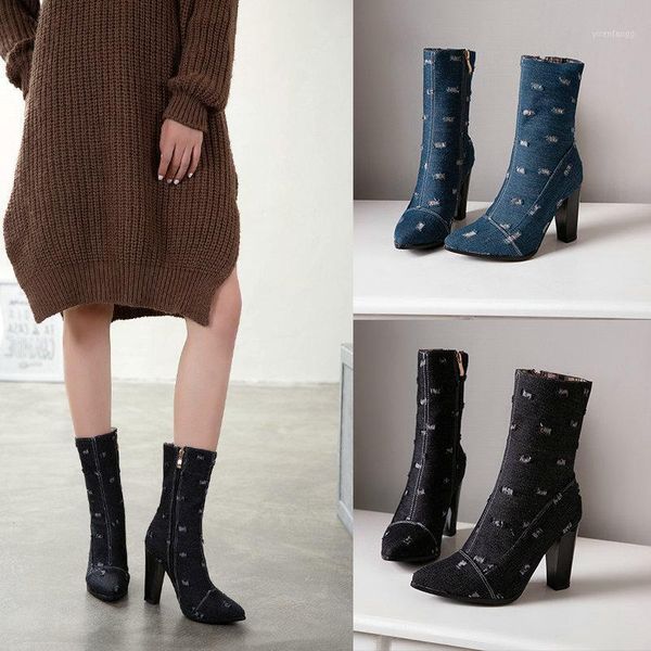 

2020 women's shoes women's boots cowboy boots cowboy shoes usa style pretty high heel western party1, Black