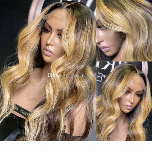 

ombre highlight wig brown honey blonde colored 5*5'' silk base lace front human hair wigs body wave t part lace frontal wig remy, Black;brown