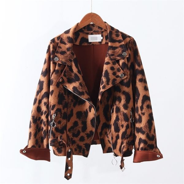 [EWQ] Leopardo Print Jacket Feminino Outono Inverno Novos Produtos de manga comprida Moda tendência senhoras All-AMTCH Laides Casacos Oversize 201210