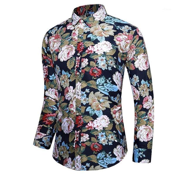 

2020 -5xl men plus size shirt fashion casual summer printed buttons long sleeve hawaiian shirts blouse drop ship july301, White;black