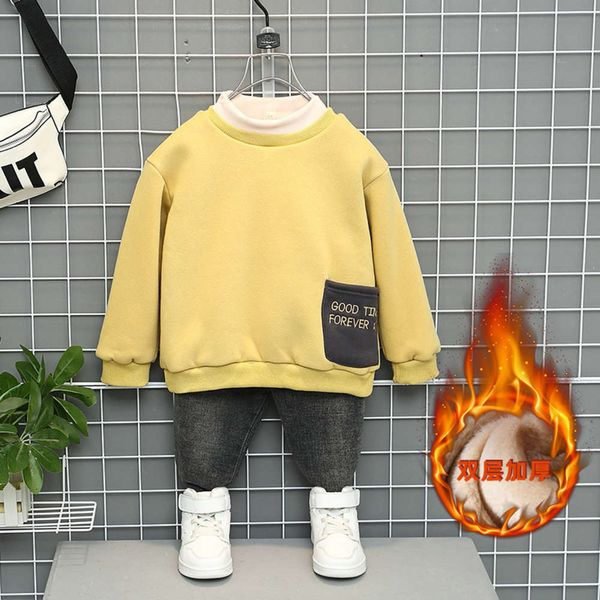 

clothing 2020 new autumn winter fashion plush thickened sweater boys' and middle school children's foreign sle, Black