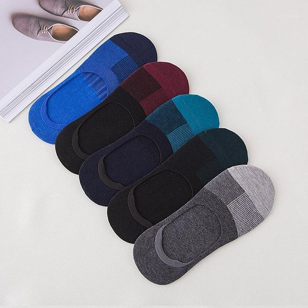 

5 pairs mens socks business invisible enlarge code male socks cotton silica gel non-slip shallow mouth ankle sock slippers meias1, Black