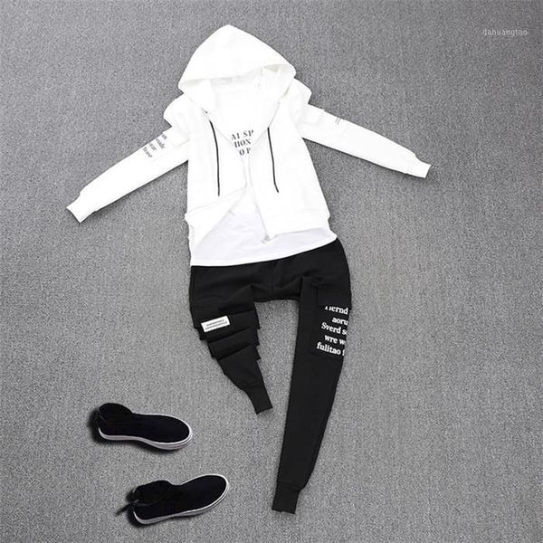 

women spring casual letters print t-shirt+jacket+pants suit, women 3 pieces suit1, White