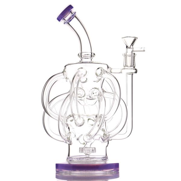 Cam su bong dab nargile süper girdap recycler kuleleri 12 tüp borusu 14mm eklem petrol teçhizatı bongs başlık kase