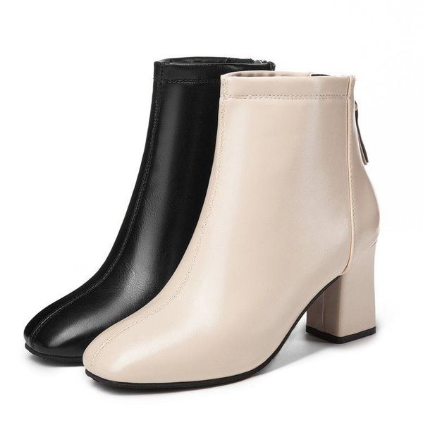 

women's boots for the 2020 winter season, the new british style pu boot, square-toed, chunky, high-heeled boots, Black