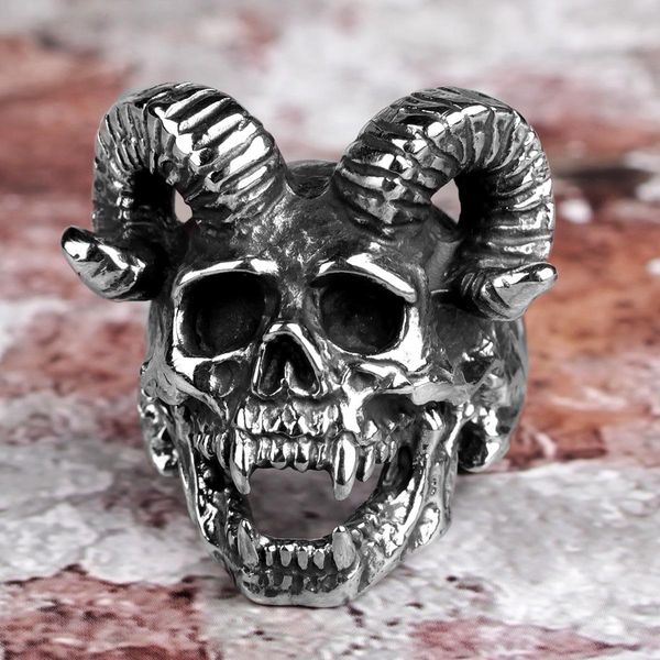

stainless steel men rings horn satan devil demon skull punk rock gothic for biker male boy jewelry creativity gift wholesale bbybcm bdehome, Bronze;silver