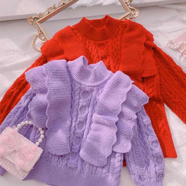 

girl 2020 winter new children's wear big lapel thickened knitted sweater j3qp, Blue