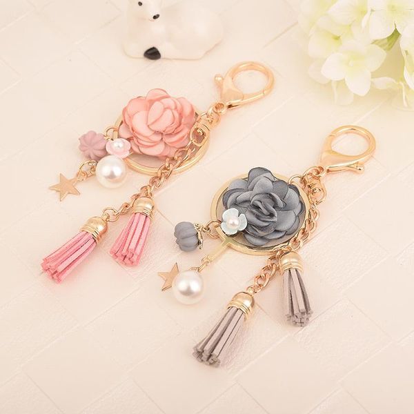 

new keychain with tassel bag pendant bag holder for women bag flower charm key chain buckle key ring ch922 h bbytek, Slivery;golden