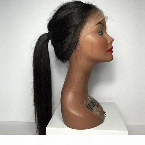

high ponytail straight full lace wigs brazilian human hair silk base full lace wig glueless straight full lace wigs black women, Black;brown