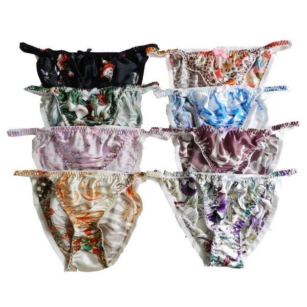 

yavorrs 8pcs 100% silk flower women's strings bikinis underwear, Black;pink