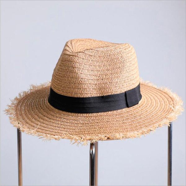 

wide brim hats summer sun hat women casual vacation panama straw bowknot beach jazz foldable chapeau, Blue;gray