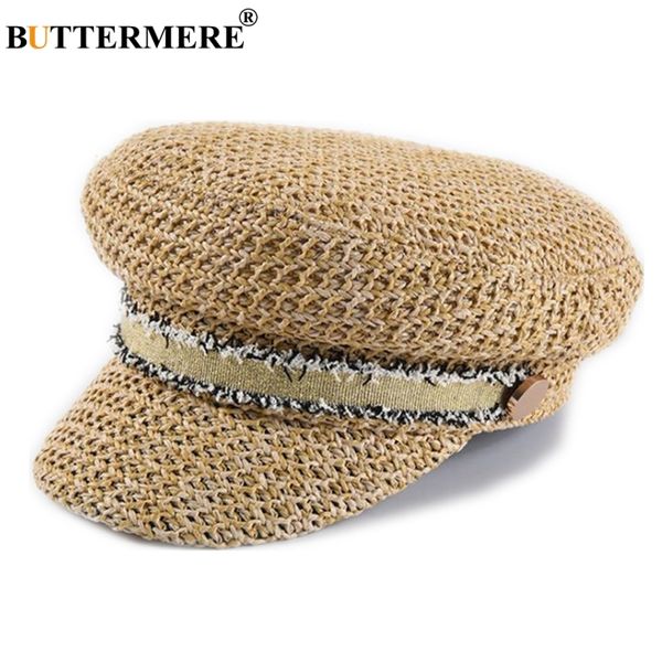 

buttermere straw newsboy cap women baker boy hat female khaki british style retro designer brand spring summer octagonal cap 201013, Blue;gray