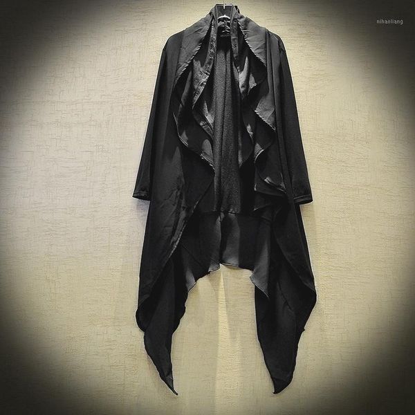 

men's trench coats men summer gothic style hip hop coat hooded cloak men's irregular design long cardigan street punk vintage jack, Tan;black