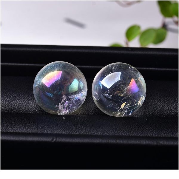 

natural aura crystal ball colourful rainbow clear quartz healing stone gemstone ornaments electroplated ore minerals qylezm, Black