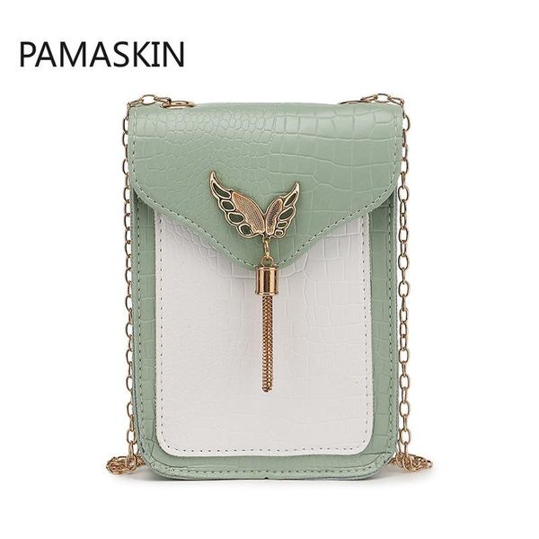 

2020 fashion women crocodile design shoulder bags wild tassel chain small bags square crossbody female travel phone