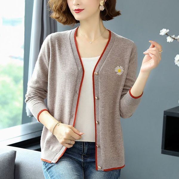 

autumn knitted pure wool cardigan women's new small cardigan daisy thin sweater jacket short v-neck with sweater 7f3ba, White;black