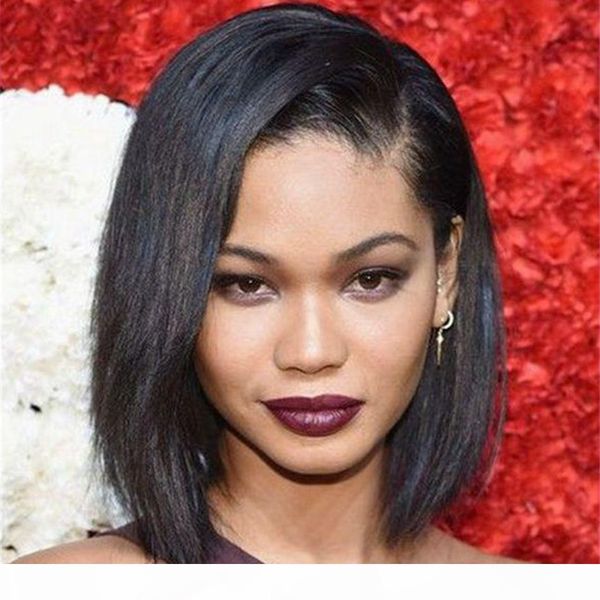 

full lace human hair wigs yaki straight mongolian virgin hair wigs 12 inch light yaki bob wigs for black women, Black;brown