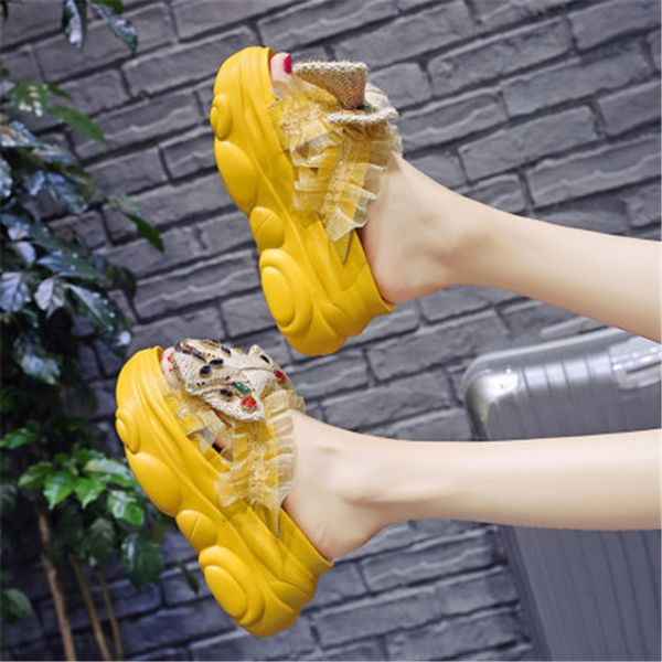 

2021 new 9 in slippers will see crystal butterfly-knot women thick female straps casual high shoes 47af, Black