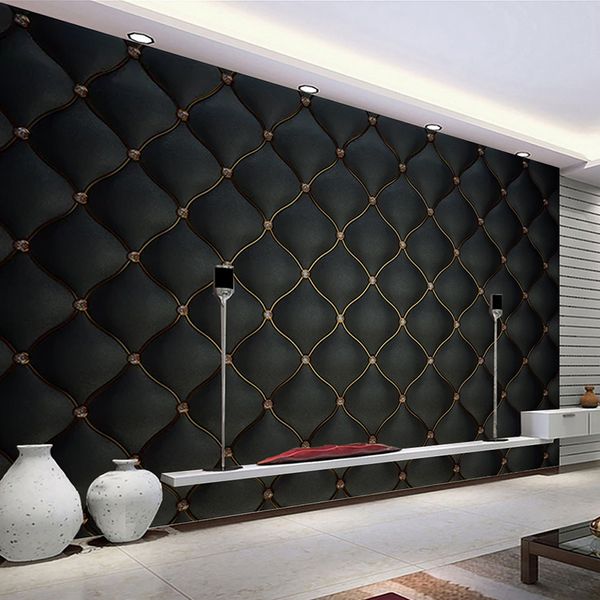 

custom stereoscopic wall murals 3d black luxury soft bag leather p wallpaper for living room bedroom home decor mural