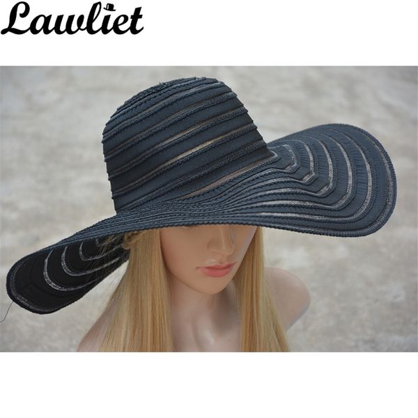 

kentucky derby hat 2017 summer fashion lady sun hat beach cap shading polyester wide brim solid stripes hats women sun hats a269 y200602, Blue;gray