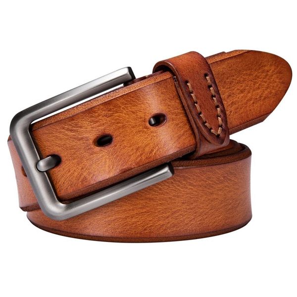 

hi-tie men layer leather casual belt vintage handmade design pin buckle genuine leather belts male waistband cummerbund y200520, Black;brown