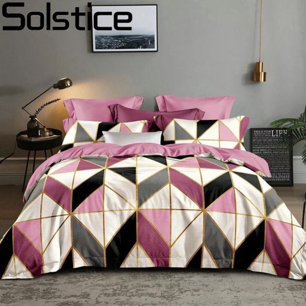 

solstice home textile red bean paste color 3d geometry rhombus lattice bedding set duvet cover pillowcase  double king size